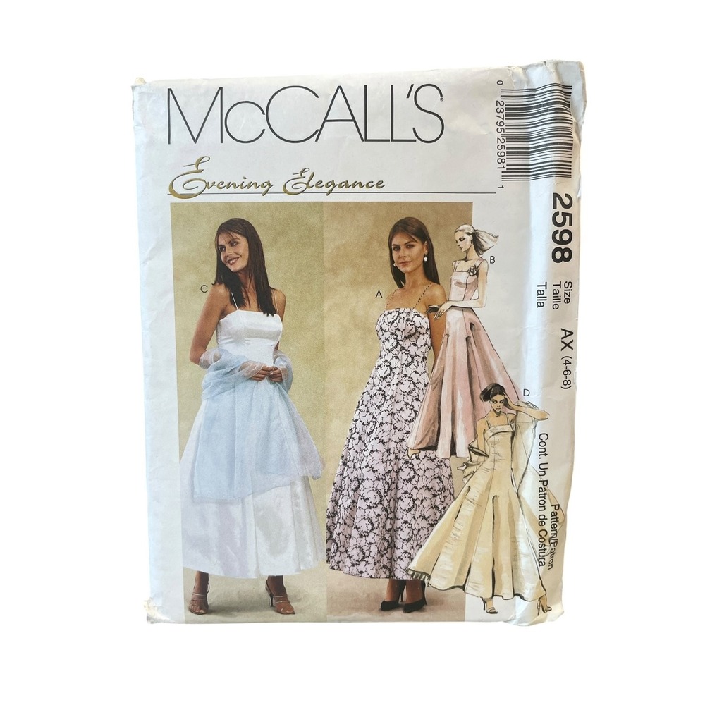 McCall's Sewing Pattern 2598 Women Size 4-6-8 White Evening Gown Dress Uncut